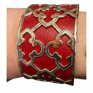 Brighton Christo Toledo Wide Cuff Bracelet Reversible Insert Red/Brown